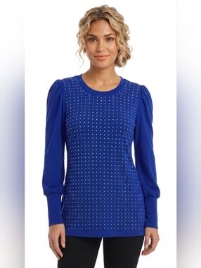 NWOT Stem & Wine Royal Blue Studded Long-Sleeve Blouse Size M